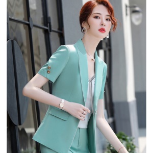 Tailleur de pantalon 2 pièces (blazer à manches courtes+pantalon) slim fit costume bureau affaires