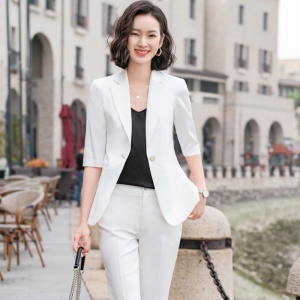 Costume 2 pièces pour femme (blazer à manches moyennes + pantalon) tailleur slim