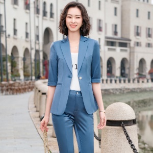 Costume 2 pièces pour femme (blazer à manches moyennes + pantalon) tailleur slim