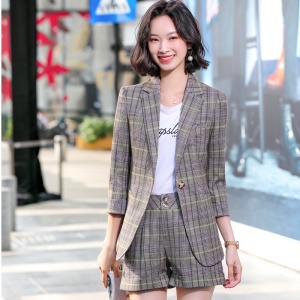 Tailleur de pantalons courtes pour femme ensemble de 2 pcs (blazer à carreaux + short)