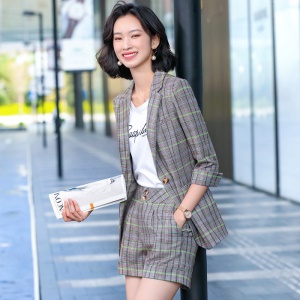 Tailleur de pantalons courtes pour femme ensemble de 2 pcs (blazer à carreaux + short)