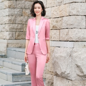 Costume 2 pièces pour femme (blazer à manches moyennes + pantalon) tailleur slim