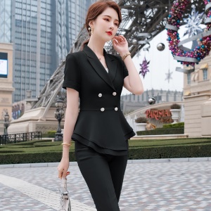 Femmes costumes de deux pièces tailleur de pantalon/jupe blazer stylé à manches courtes