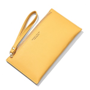 Portefeuille longue en cuir PU pour femme Fermeture éclaire avec sangle à la main