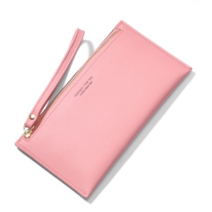Portefeuille longue en cuir PU pour femme Fermeture éclaire avec sangle à la main