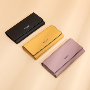 Portefeuille longue en cuir PU pour femme avec bouton-pression
