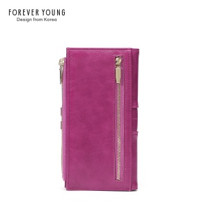 Portefeuille femme grande capacité porte-monnaie et téléphone mobile avec double fermeture à glissière