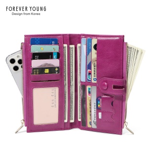 Portefeuille femme grande capacité porte-monnaie et téléphone mobile avec double fermeture à glissière