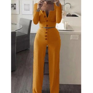 Costume deux pièces décontracté pour femme, coupe slim avec boutons, cardigan à manches longues