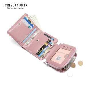 Portefeuille femme porte monnaie en cuir ciré à l'huile Multifonctionnel