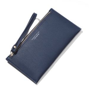 Portefeuille longue en cuir PU pour femme Fermeture éclaire avec sangle à la main