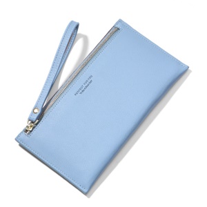 Portefeuille longue en cuir PU pour femme Fermeture éclaire avec sangle à la main
