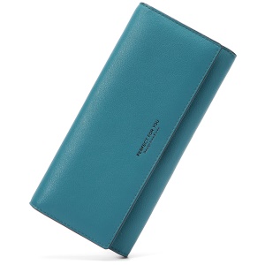Portefeuille longue en cuir PU pour femme avec bouton-pression