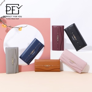 Portefeuille en cuir femme sac à main longue multifonction à trois couches