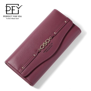 Portefeuille en cuir femme sac à main longue multifonction à trois couches