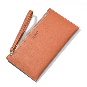 Portefeuille longue en cuir PU pour femme Fermeture éclaire avec sangle à la main