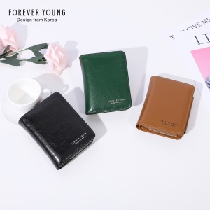 Portefeuille femme porte monnaie en cuir ciré à l'huile Multifonctionnel
