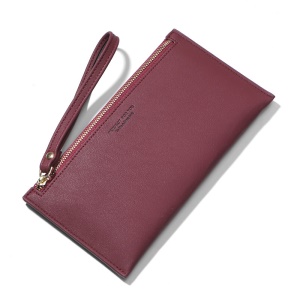 Portefeuille longue en cuir PU pour femme Fermeture éclaire avec sangle à la main