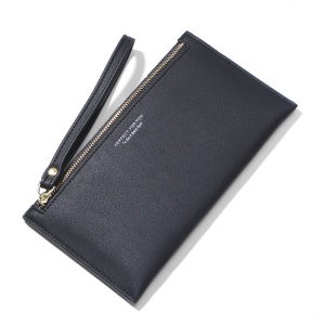 Portefeuille longue en cuir PU pour femme Fermeture éclaire avec sangle à la main