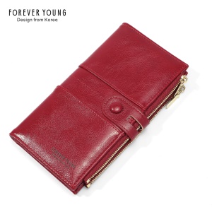 Portefeuille femme grande capacité porte-monnaie et téléphone mobile avec double fermeture à glissière