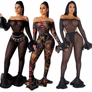 Ensemble décontracté imprimé deux pièces en filet de polyester pour femme