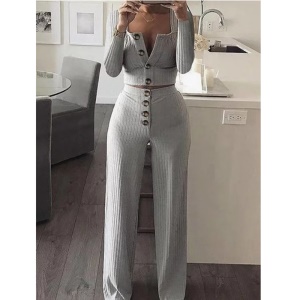 Costume deux pièces décontracté pour femme, coupe slim avec boutons, cardigan à manches longues