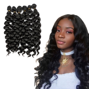 Extension de cheveux lot de 6pcs cheveux noirs et bouclés fibre de haute température