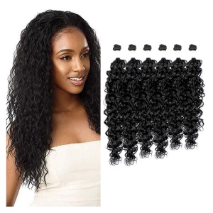 Extension de cheveux en fibre de haute température lot de 6 pièces 18 pouces cheveux bouclés noirs