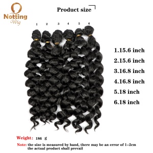 Extension de cheveux lot de 6pcs cheveux noirs et bouclés fibre de haute température
