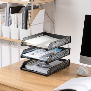 Support de rangement de documents A4 trois couches en plastique 33,5 * 26 * 25,5 cm