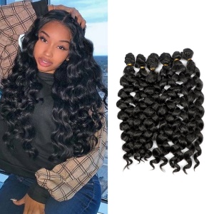 Extension de cheveux noir ondulé en fibre de haute température 18 pouces