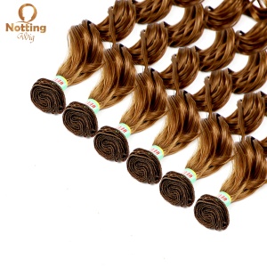 Mèches de cheveux synthétiques ensemble de 6 pcs 18-22 pouces cheveux bouclés marrons