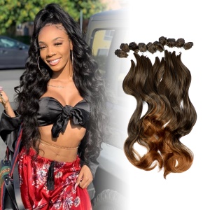 Mèches synthétiques cheveux longs marron Body Wave