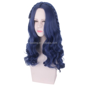 Perruque de cosplay ondulé aux cheveux bleu en fibre synthétique de 24 pouces