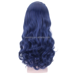 Perruque de cosplay ondulé aux cheveux bleu en fibre synthétique de 24 pouces