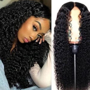 Perruque en fibre de haute température 26 pouces cheveux noir bouclé