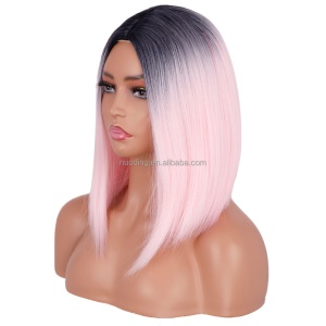 Perruque courte lisses Noir-rose  en fibre synthétique