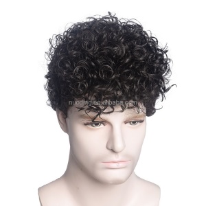 Perruque à fibre synthétique pour hommes 6 pouces cheveux bouclés noirs sans closure