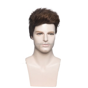 Perruque à fibre synthétique pour hommes 4 pouces marron