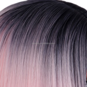 Perruque courte lisses Noir-rose  en fibre synthétique