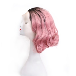 Perruque 12 pouces cheveux ondulé rose-noir avec lace frontale