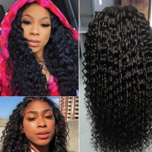 Perruque en fibre de haute température 26 pouces cheveux noir bouclé