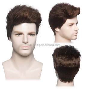 Perruque à fibre synthétique synthétique pour hommes 4 pouces brun non dentelle
