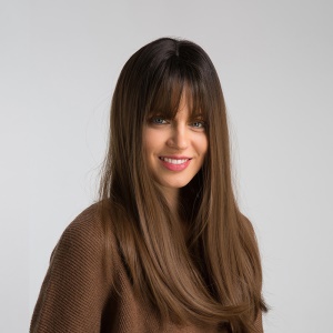 Perruque en fibre synthétique cheveux lisses avec frange 24 pouces