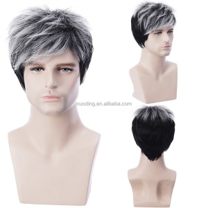 Perruque pour hommes aux cheveux noir-gris en fibre synthétique  gris et noir