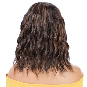 Perruque de 12 pouces aux cheveux marron, ondulée en fibre synthétique  résistante à la chaleur