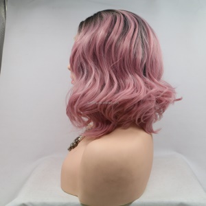 Cap de perruque en fibre sythétique cheveux court et ondulé Rose 12 pouces
