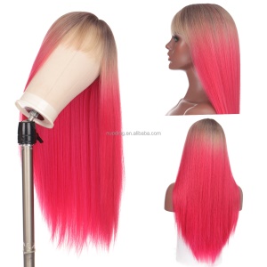 Perruque en fibre synthétique 28 pouces cheveux rouge raides avec une frange