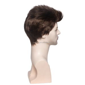 Perruque à fibre synthétique synthétique pour hommes 4 pouces brun non dentelle