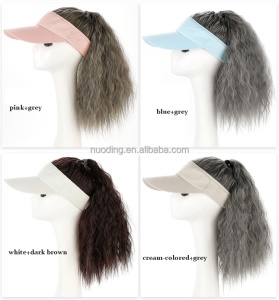 Perruque casquette  pour femme aux cheveux ondulée avec queue de cheval haute